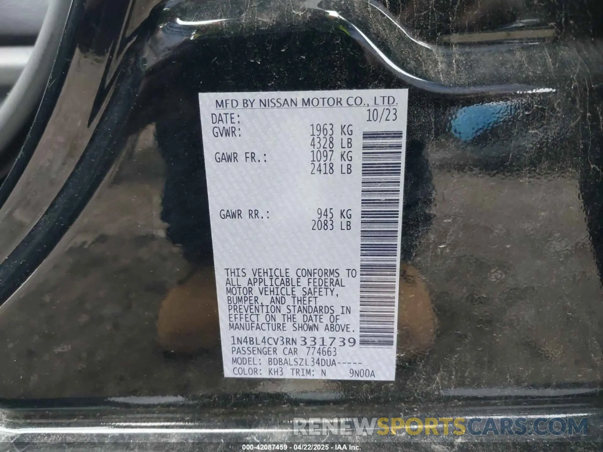 9 Photograph of a damaged car 1N4BL4CV3RN331739 NISSAN ALTIMA 2024