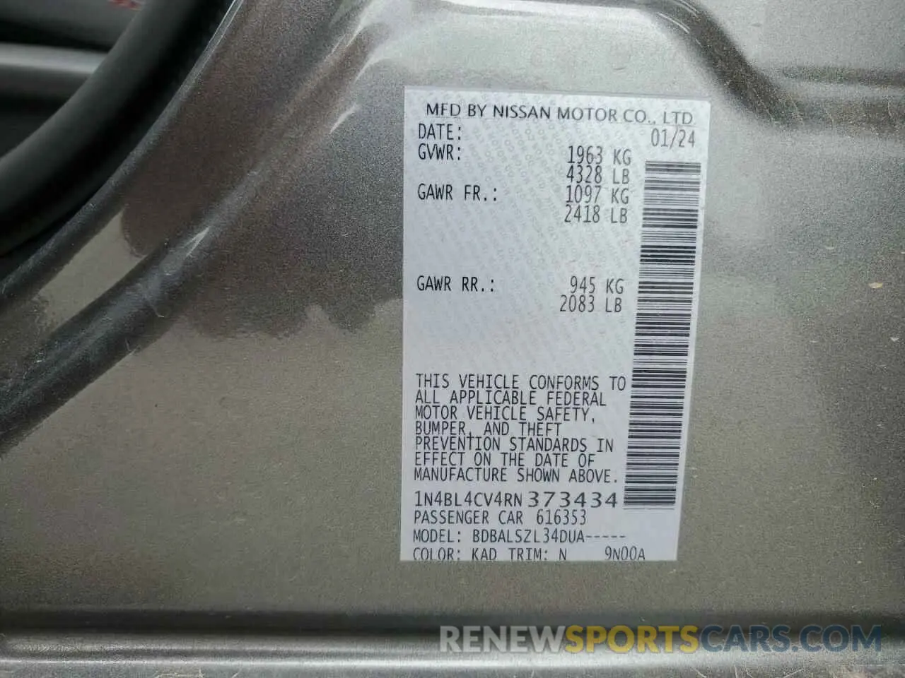 12 Photograph of a damaged car 1N4BL4CV4RN373434 NISSAN ALTIMA 2024
