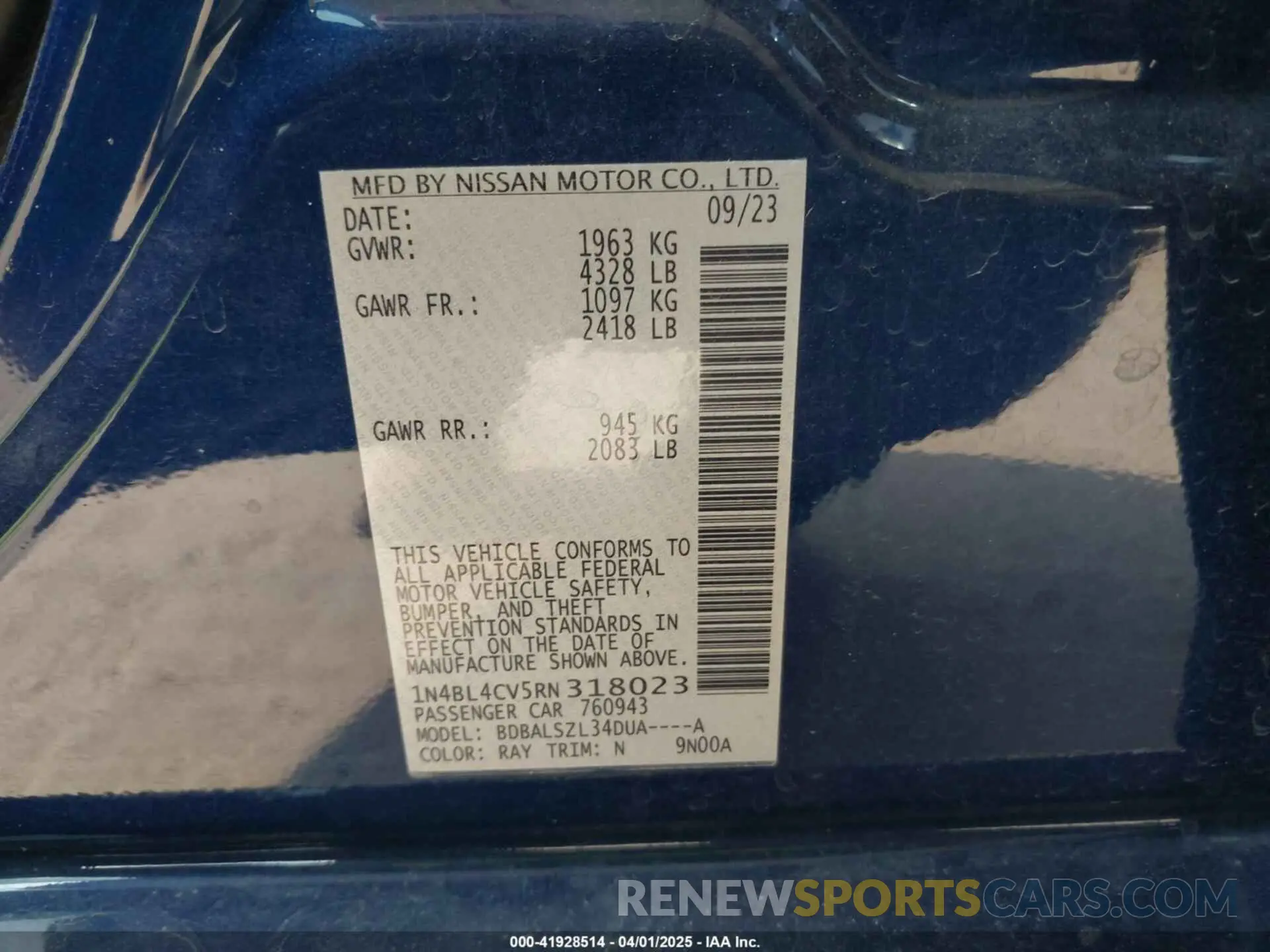 9 Photograph of a damaged car 1N4BL4CV5RN318023 NISSAN ALTIMA 2024