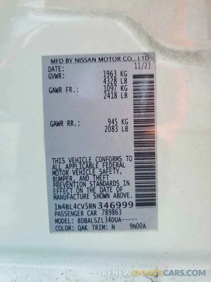 12 Photograph of a damaged car 1N4BL4CV5RN346999 NISSAN ALTIMA 2024