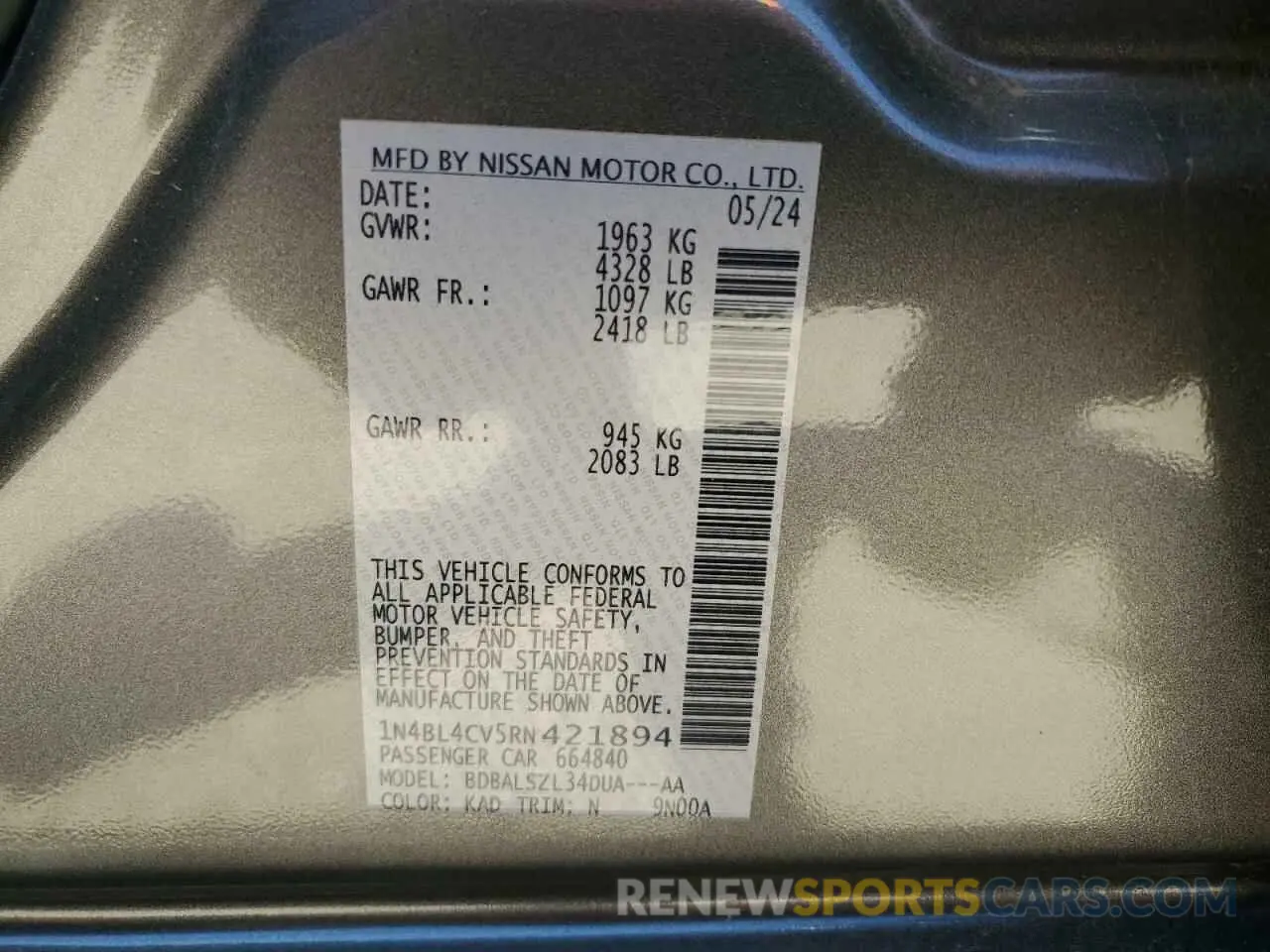 13 Фотография поврежденного автомобиля 1N4BL4CV5RN421894 NISSAN ALTIMA 2024