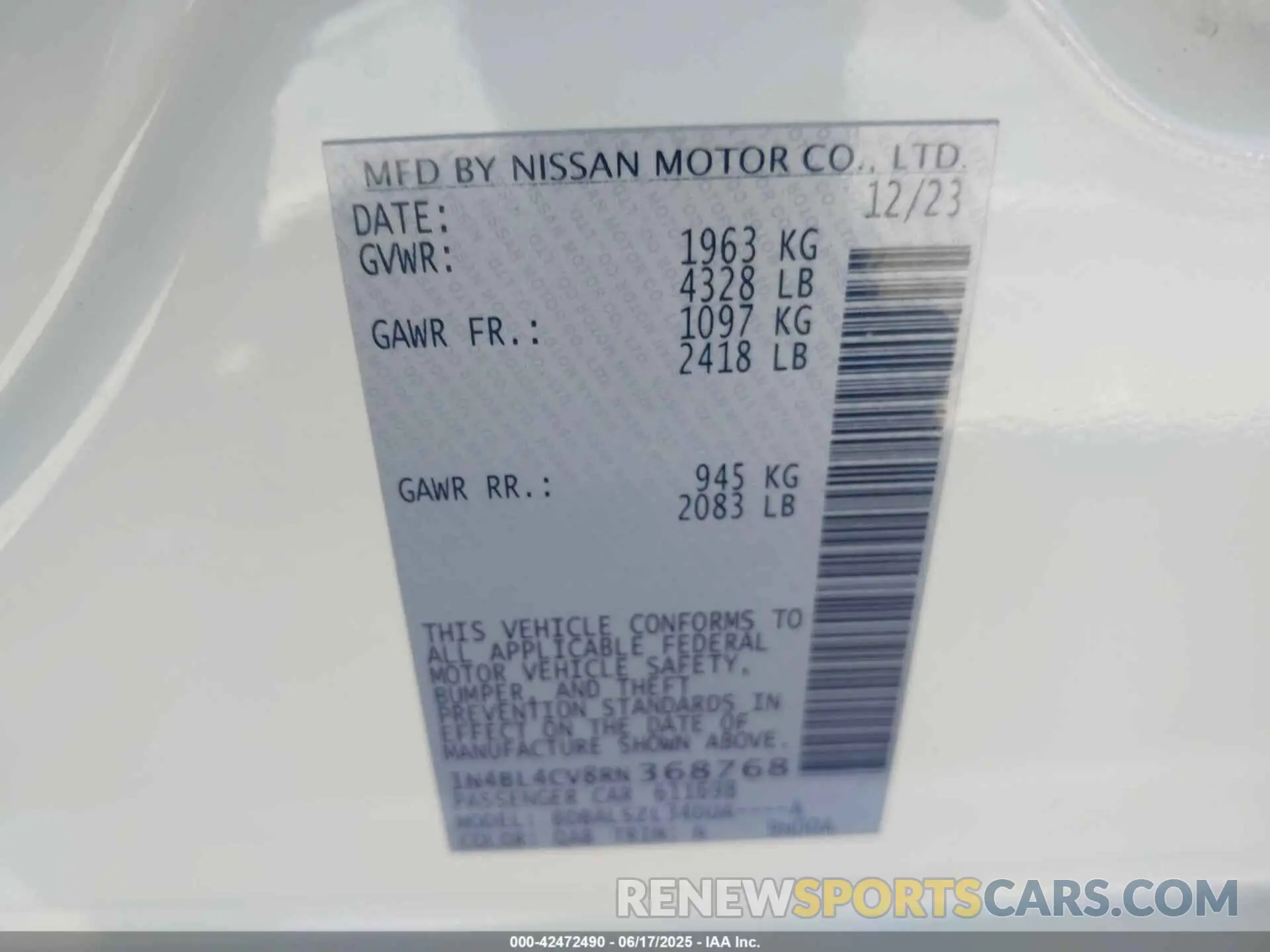 9 Фотография поврежденного автомобиля 1N4BL4CV8RN368768 NISSAN ALTIMA 2024