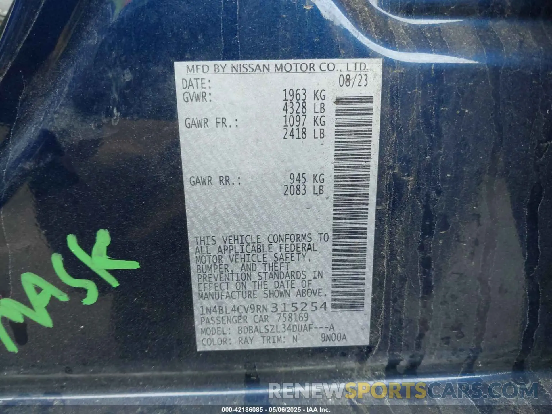 9 Photograph of a damaged car 1N4BL4CV9RN315254 NISSAN ALTIMA 2024