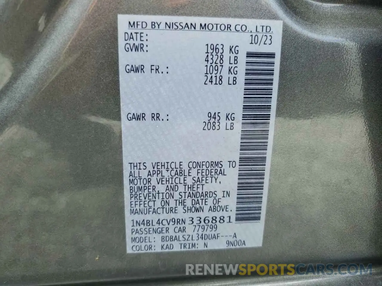 13 Фотография поврежденного автомобиля 1N4BL4CV9RN336881 NISSAN ALTIMA 2024