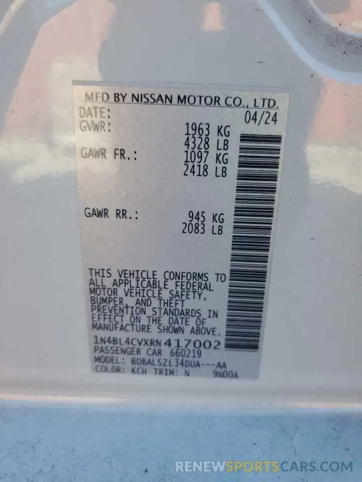 12 Photograph of a damaged car 1N4BL4CVXRN417002 NISSAN ALTIMA 2024