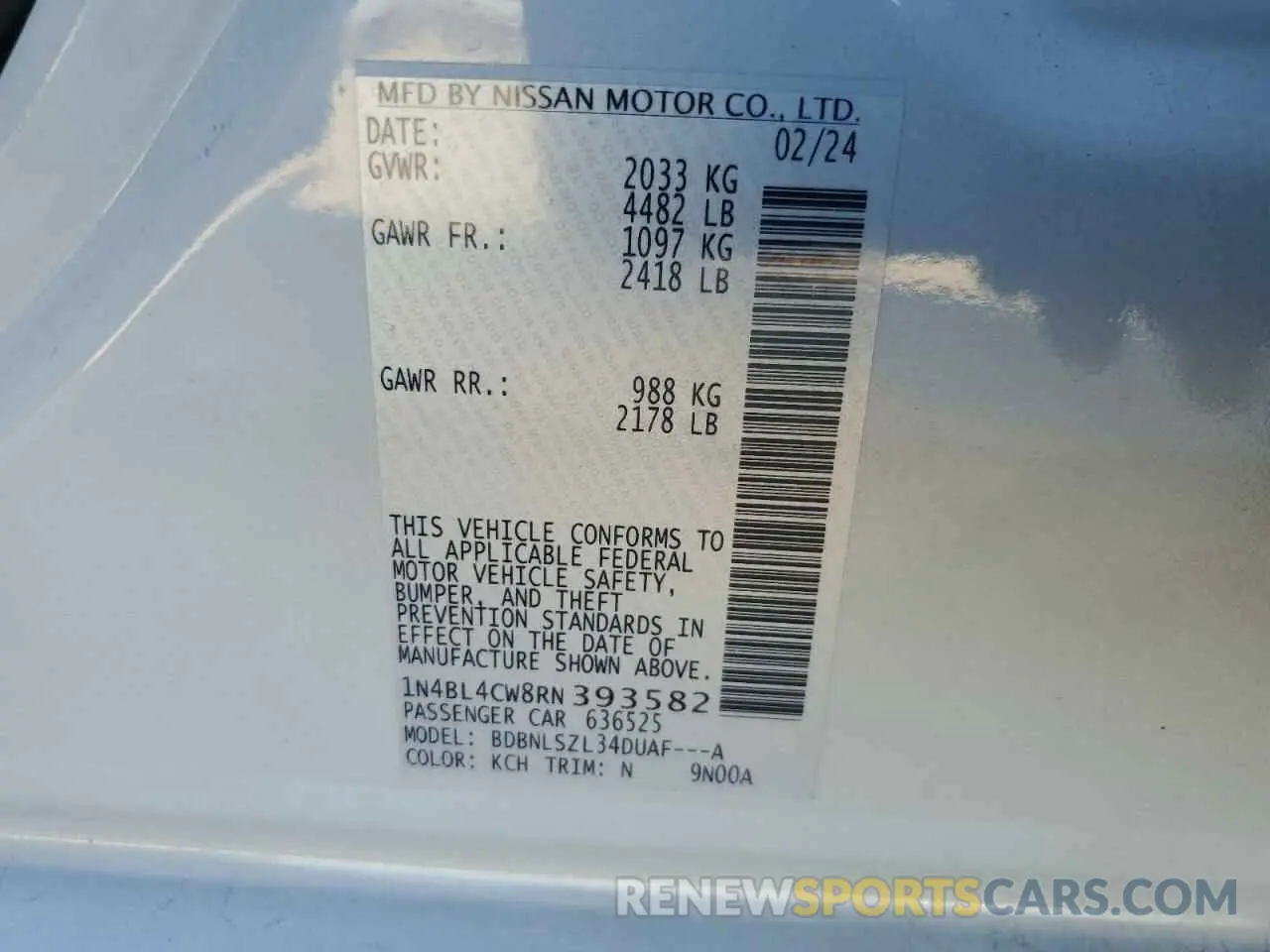 14 Фотография поврежденного автомобиля 1N4BL4CW8RN393582 NISSAN ALTIMA 2024