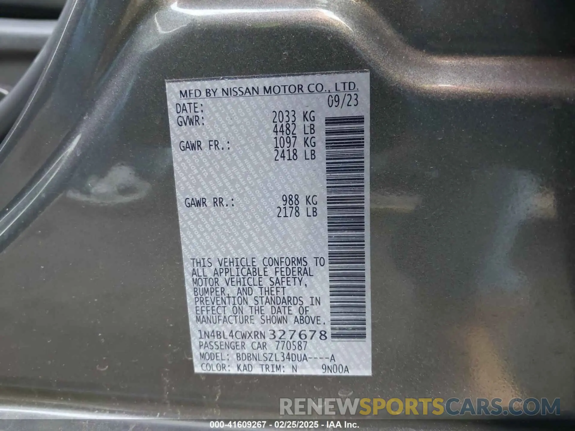 9 Photograph of a damaged car 1N4BL4CWXRN327678 NISSAN ALTIMA 2024