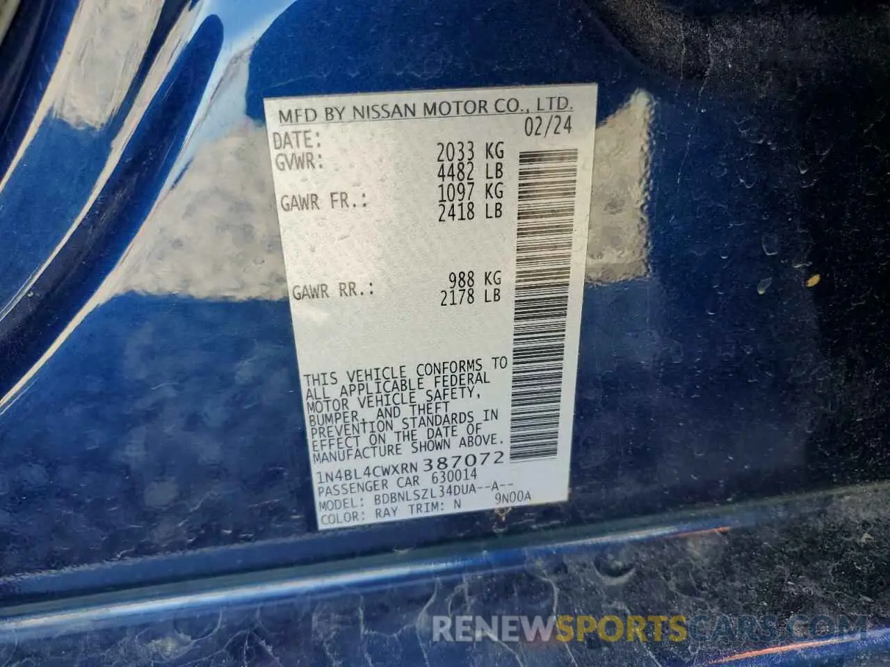 12 Фотография поврежденного автомобиля 1N4BL4CWXRN387072 NISSAN ALTIMA 2024
