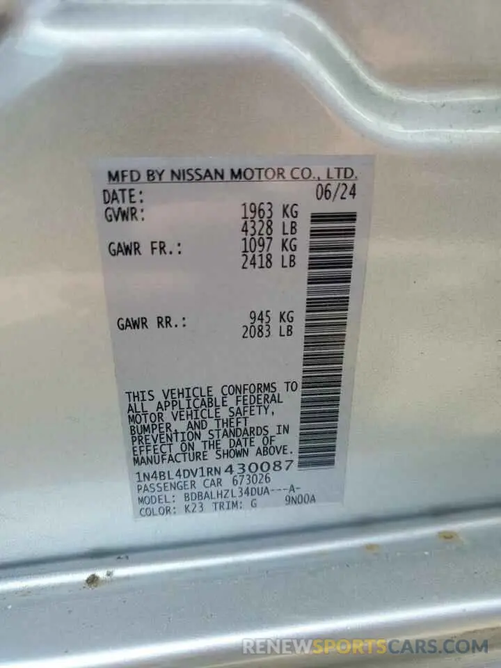 12 Фотография поврежденного автомобиля 1N4BL4DV1RN430087 NISSAN ALTIMA 2024