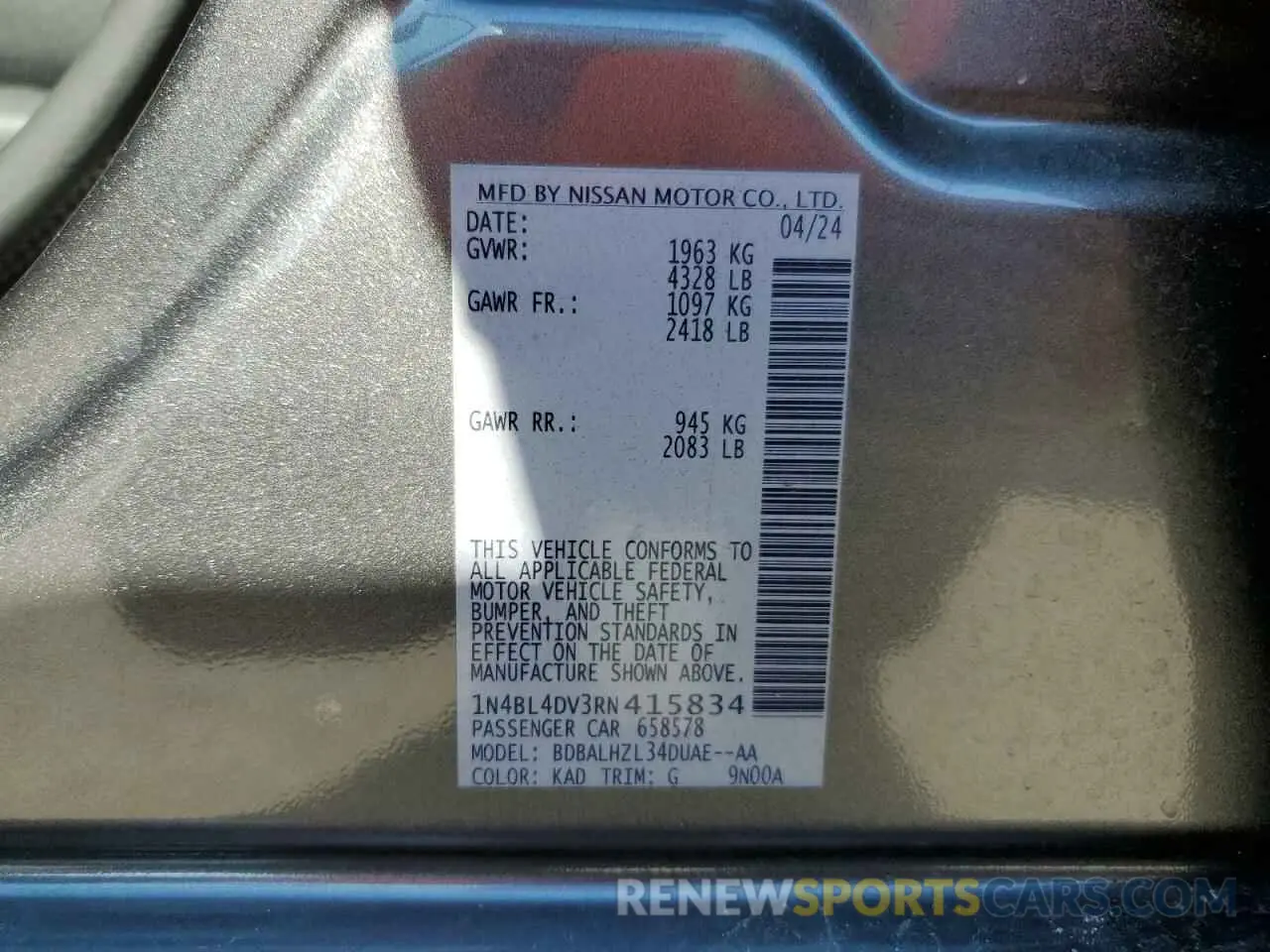 12 Фотография поврежденного автомобиля 1N4BL4DV3RN415834 NISSAN ALTIMA 2024