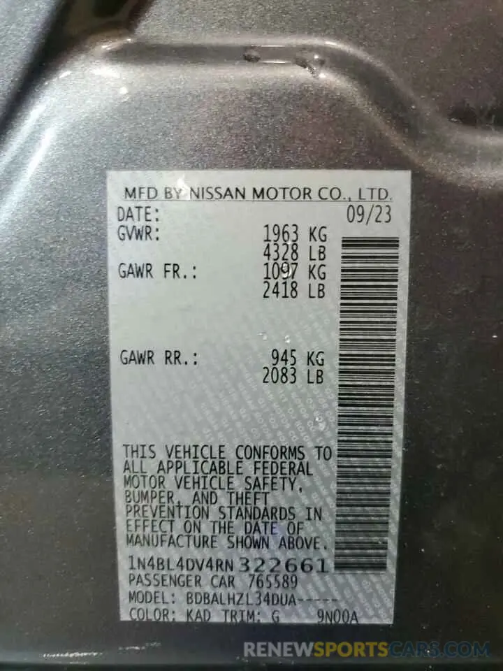 13 Фотография поврежденного автомобиля 1N4BL4DV4RN322661 NISSAN ALTIMA 2024
