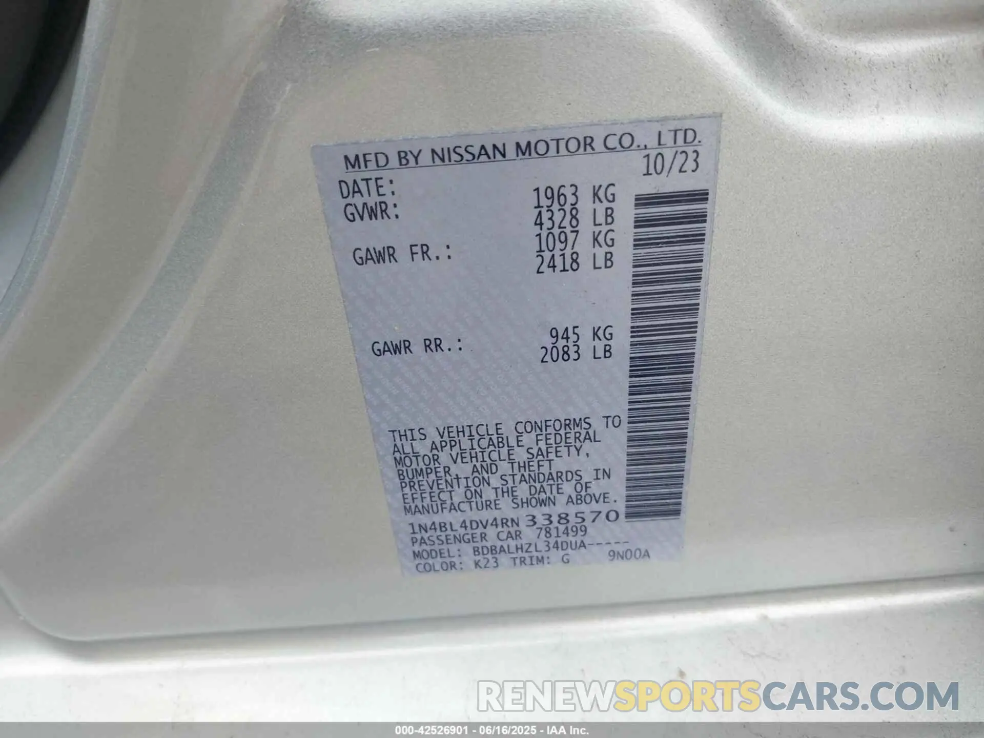 9 Фотография поврежденного автомобиля 1N4BL4DV4RN338570 NISSAN ALTIMA 2024