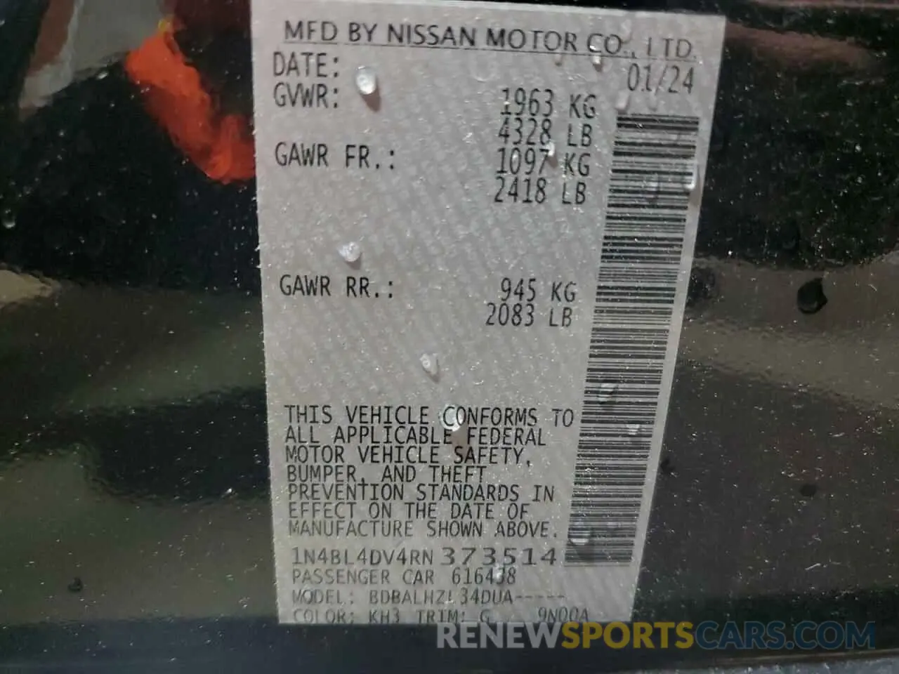12 Photograph of a damaged car 1N4BL4DV4RN373514 NISSAN ALTIMA 2024