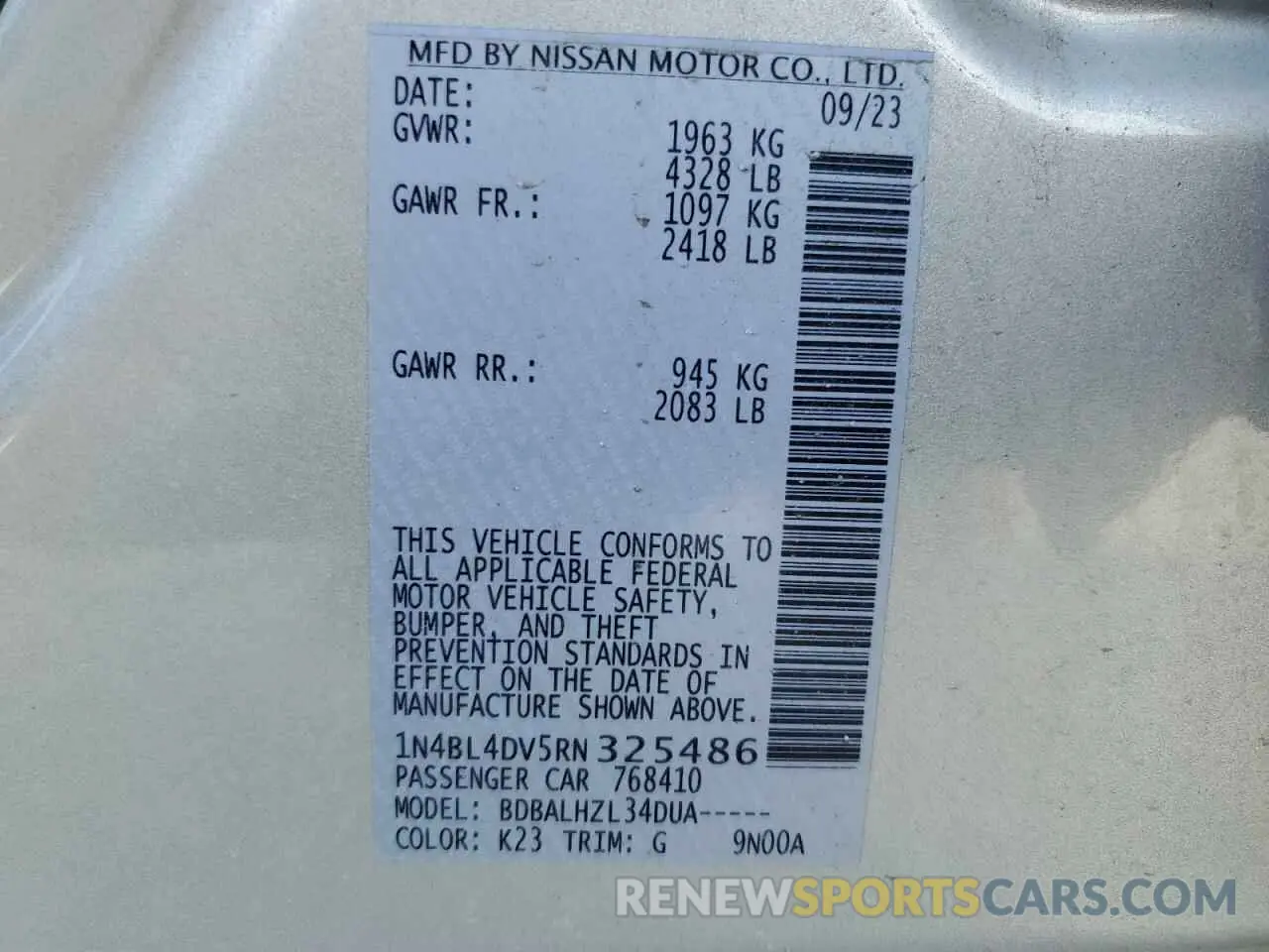12 Photograph of a damaged car 1N4BL4DV5RN325486 NISSAN ALTIMA 2024