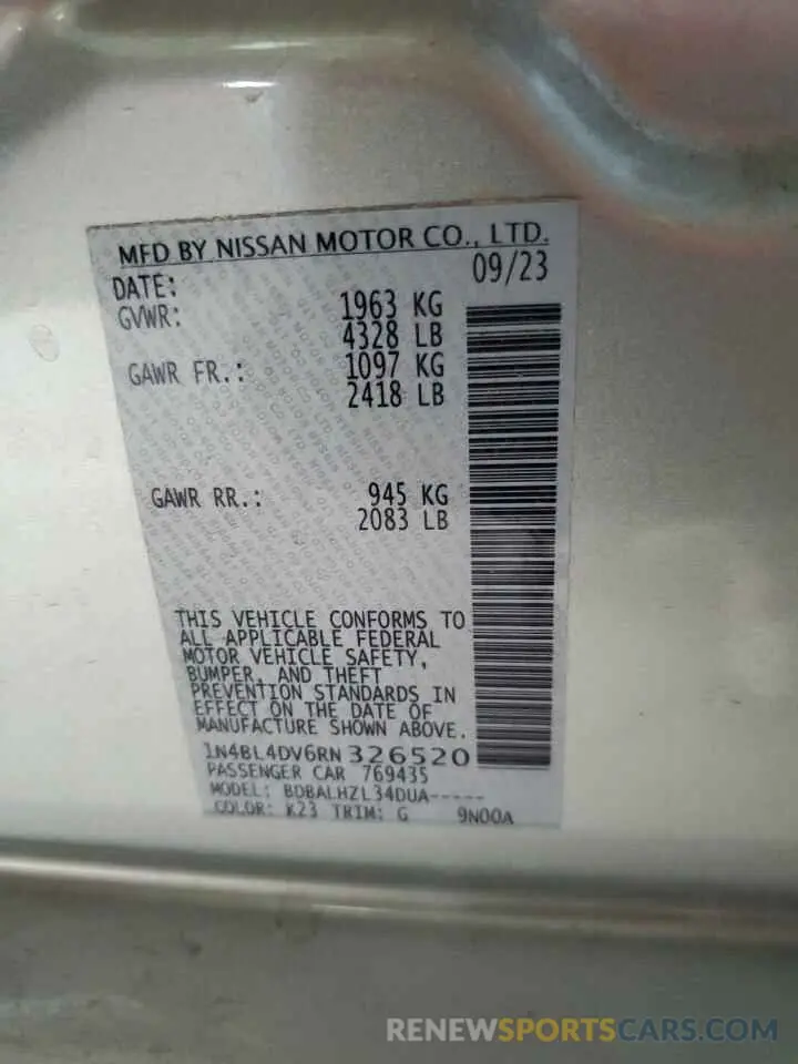 12 Photograph of a damaged car 1N4BL4DV6RN326520 NISSAN ALTIMA 2024