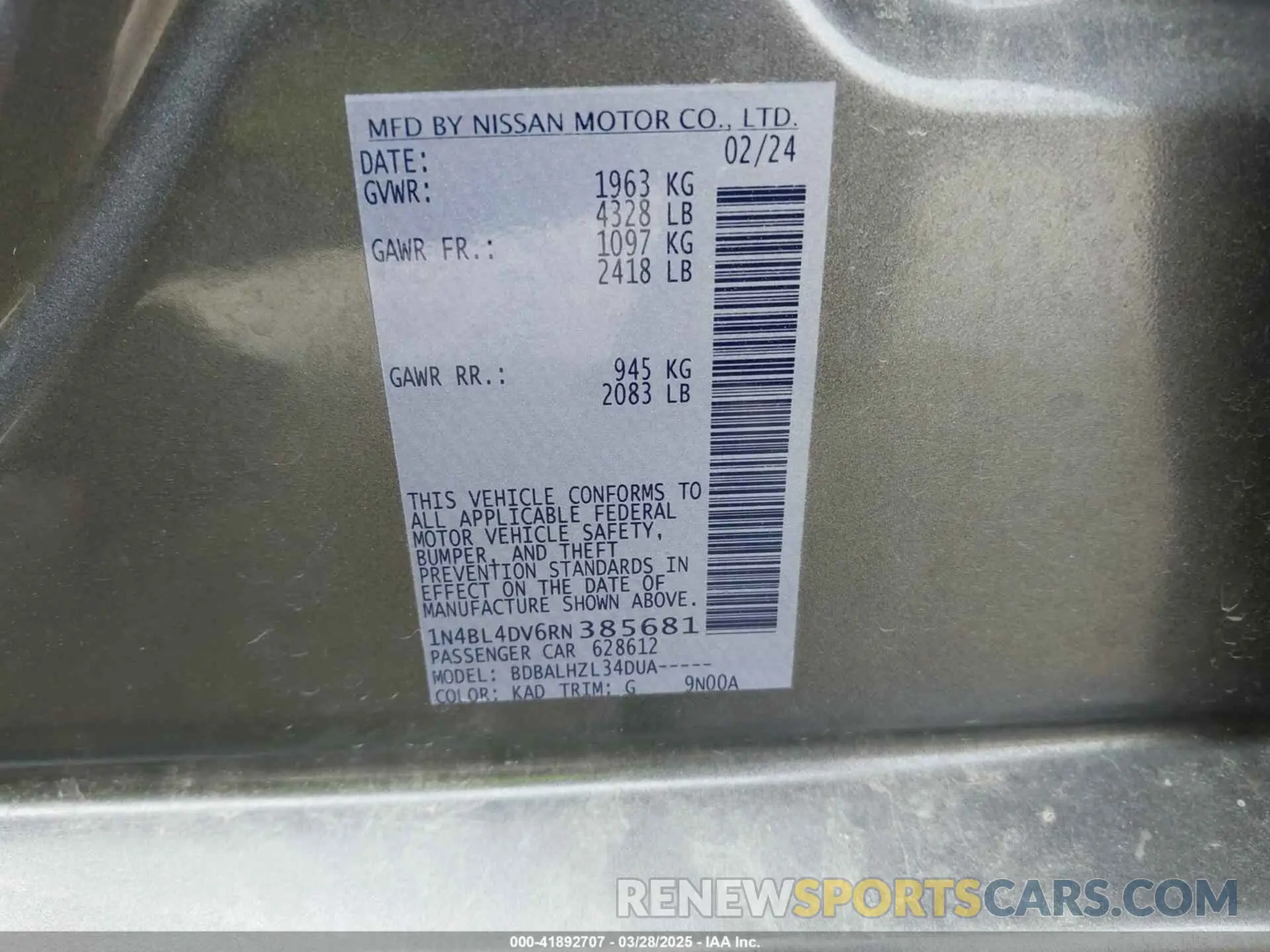 9 Фотография поврежденного автомобиля 1N4BL4DV6RN385681 NISSAN ALTIMA 2024