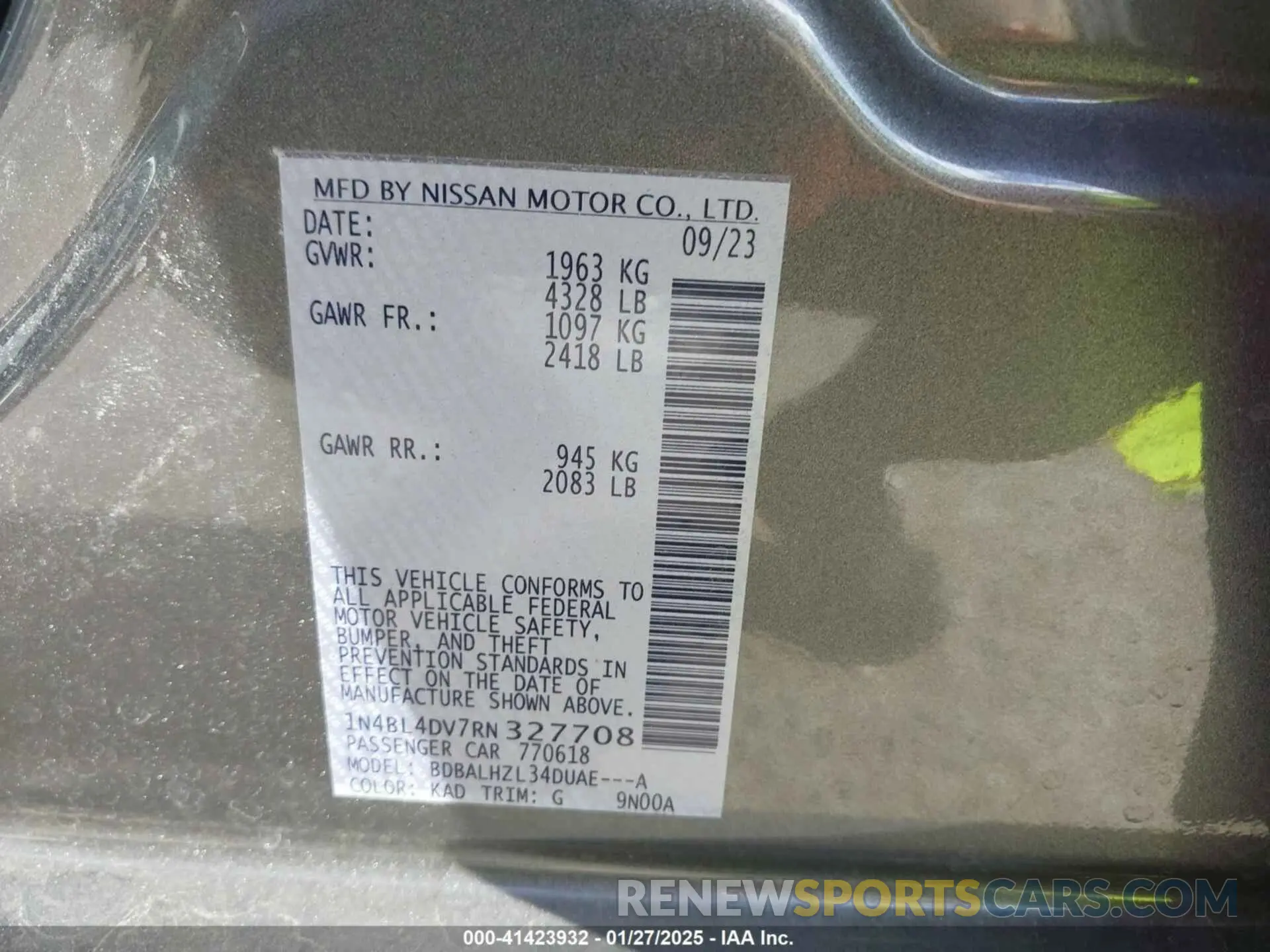 9 Фотография поврежденного автомобиля 1N4BL4DV7RN327708 NISSAN ALTIMA 2024