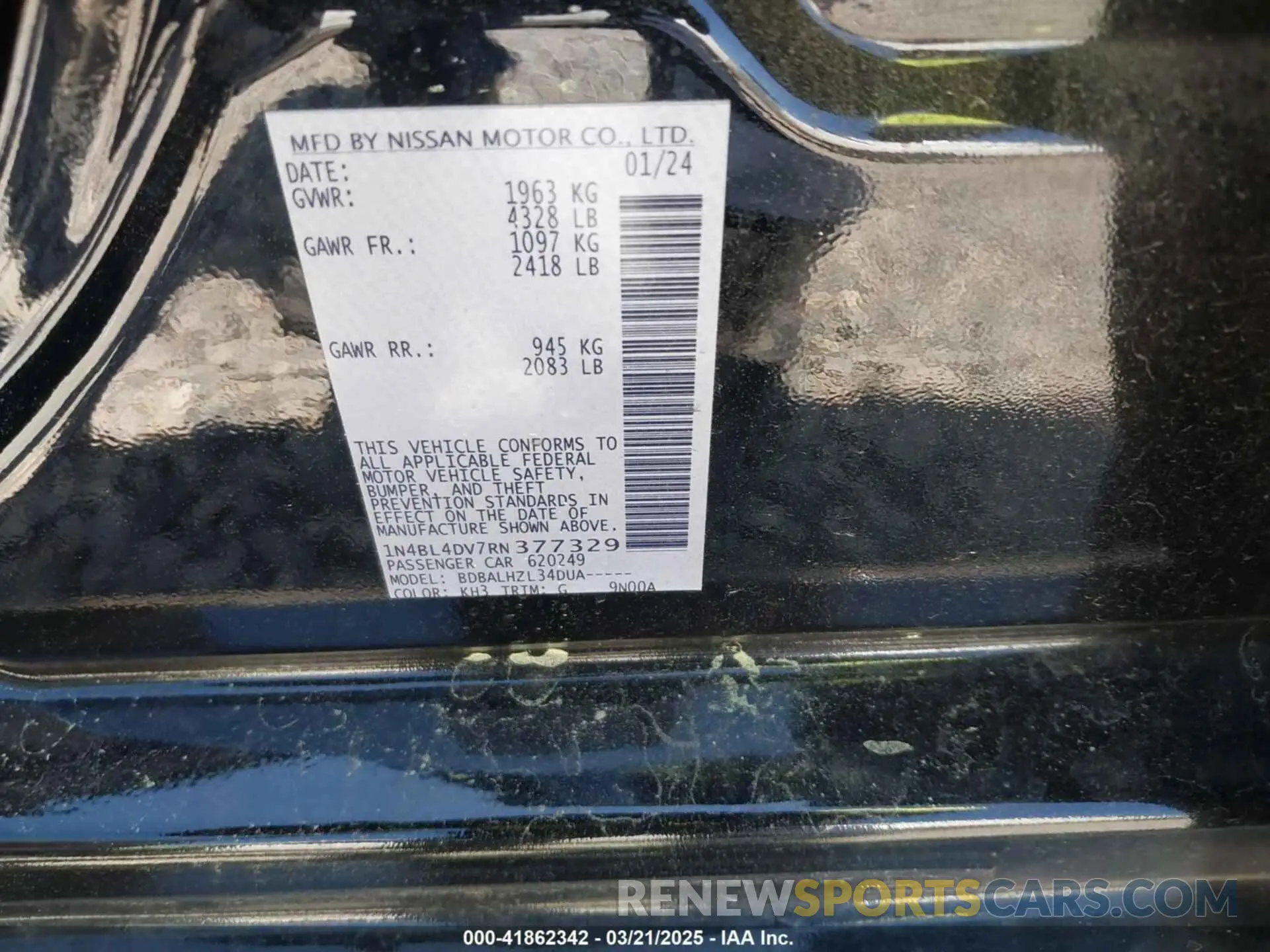 9 Photograph of a damaged car 1N4BL4DV7RN377329 NISSAN ALTIMA 2024