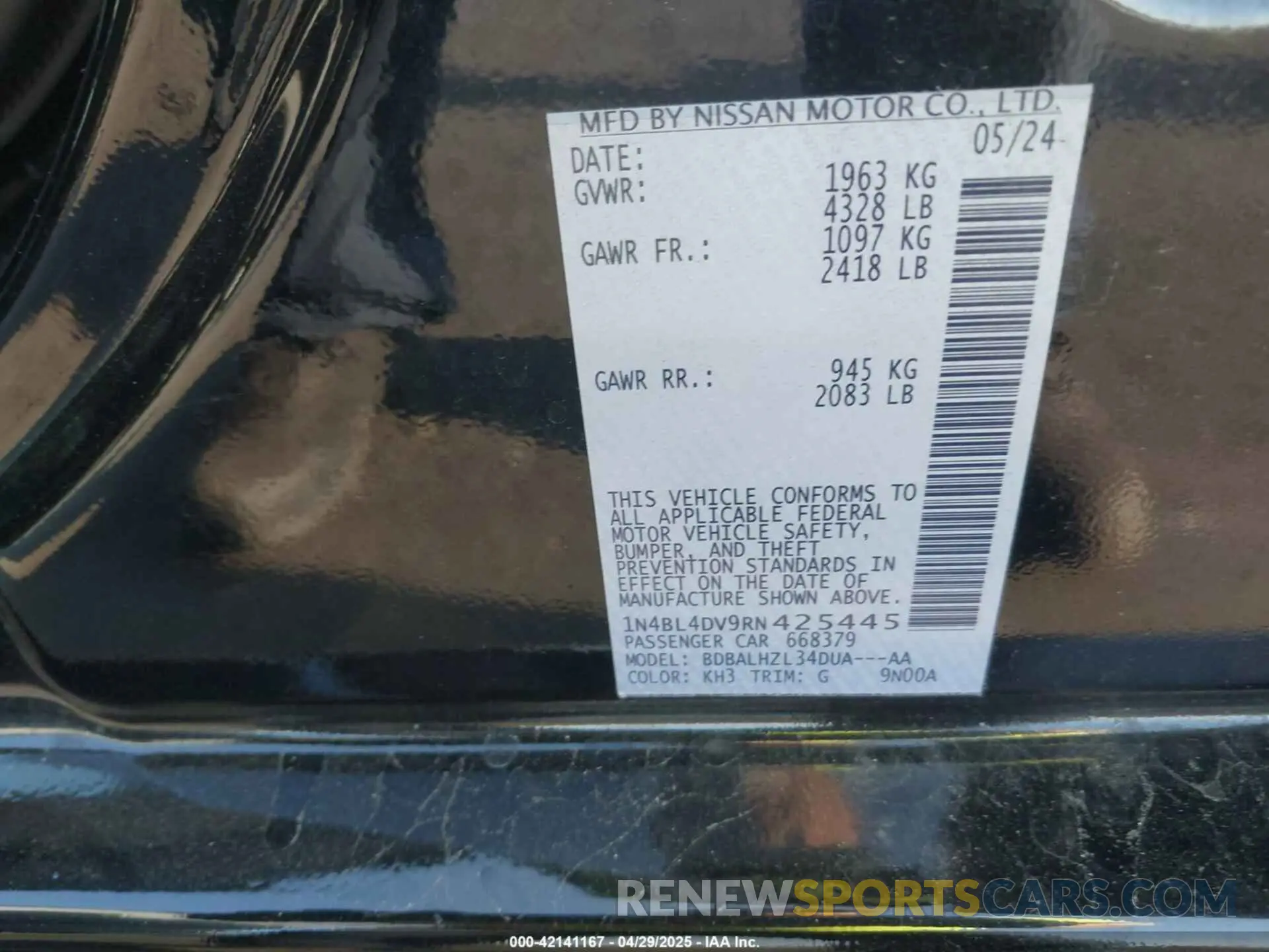 9 Photograph of a damaged car 1N4BL4DV9RN425445 NISSAN ALTIMA 2024