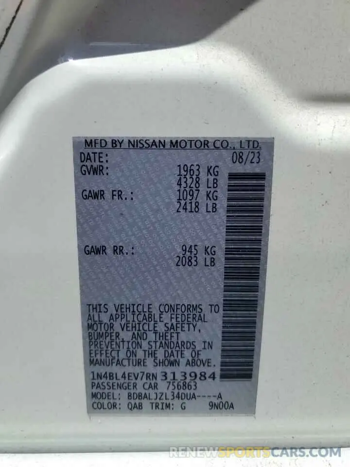 12 Фотография поврежденного автомобиля 1N4BL4EV7RN313984 NISSAN ALTIMA 2024