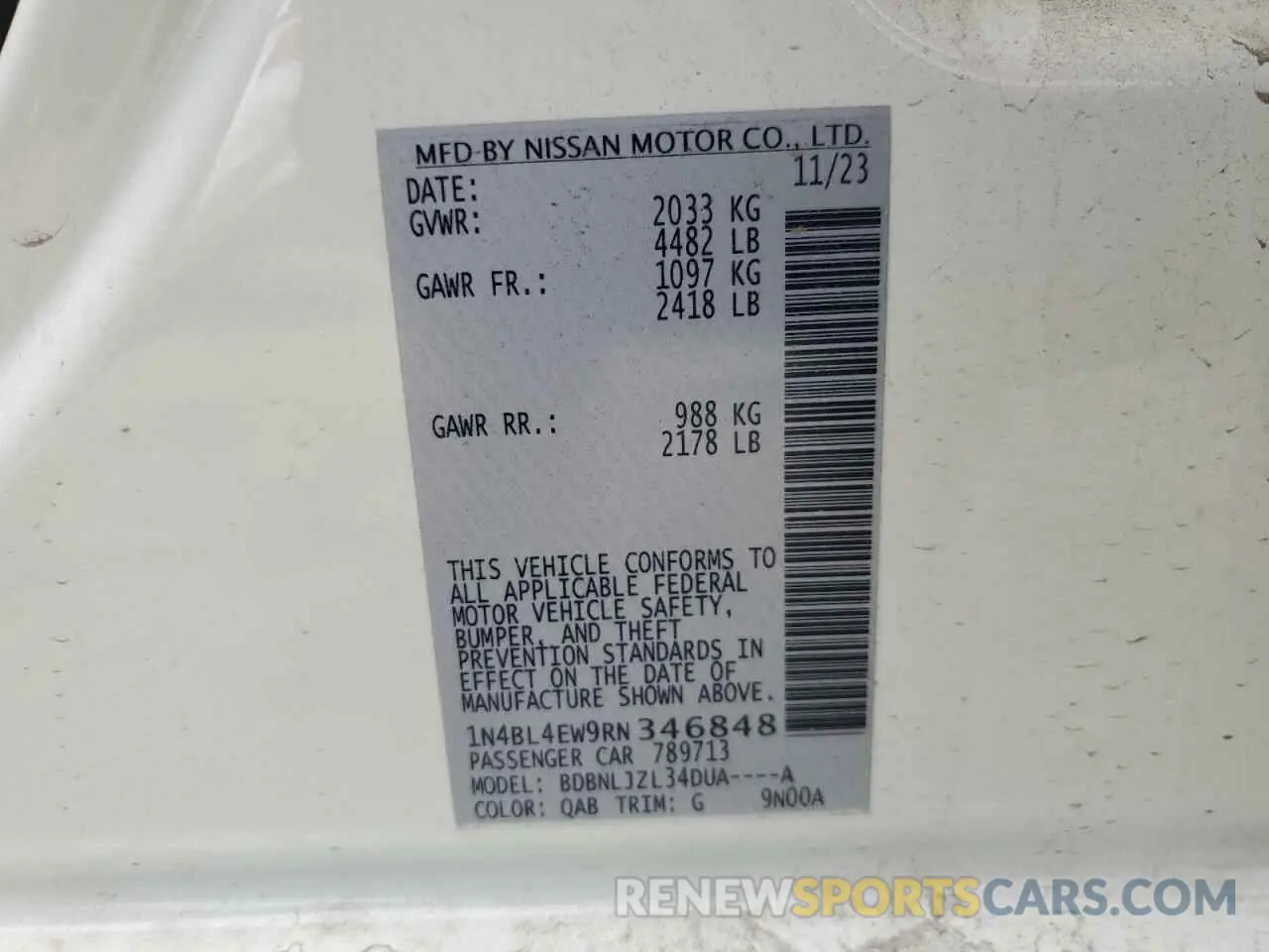 12 Фотография поврежденного автомобиля 1N4BL4EW9RN346848 NISSAN ALTIMA 2024