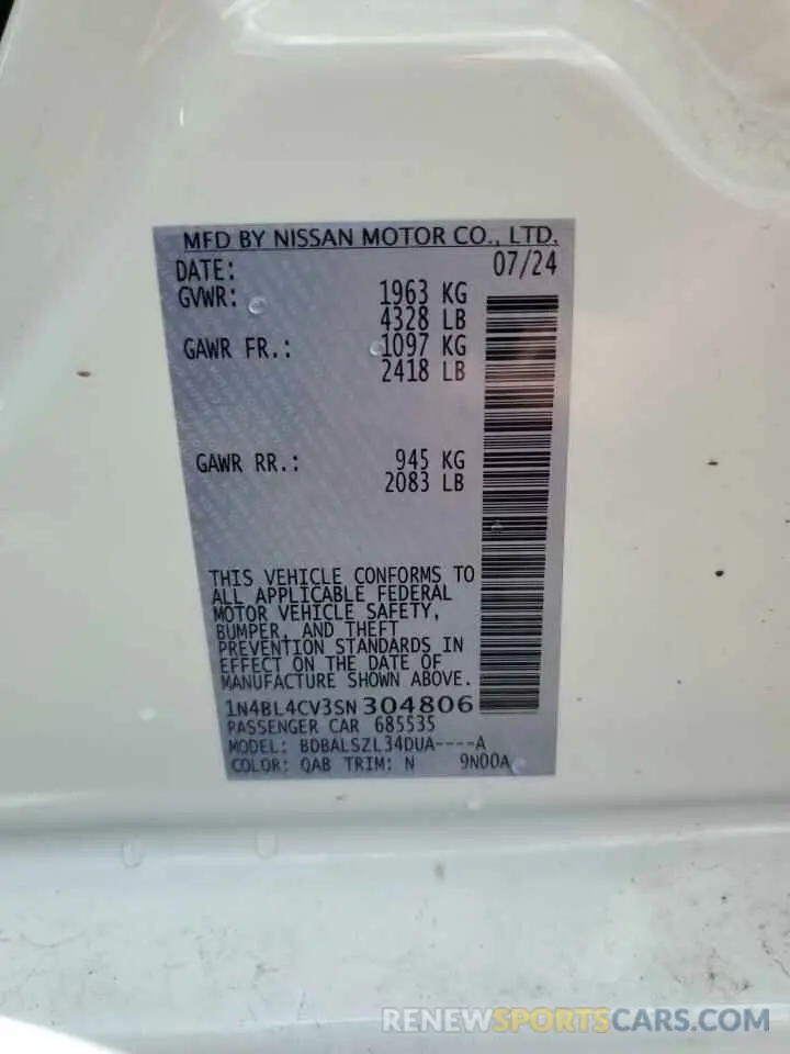 13 Photograph of a damaged car 1N4BL4CV3SN304806 NISSAN ALTIMA 2025
