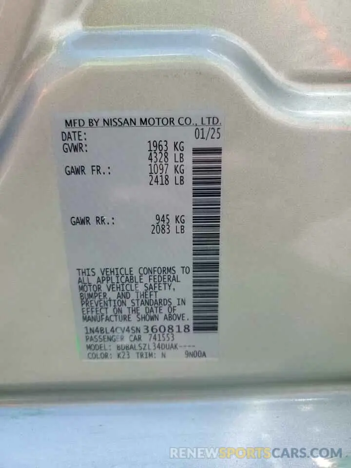 12 Фотография поврежденного автомобиля 1N4BL4CV4SN360818 NISSAN ALTIMA 2025