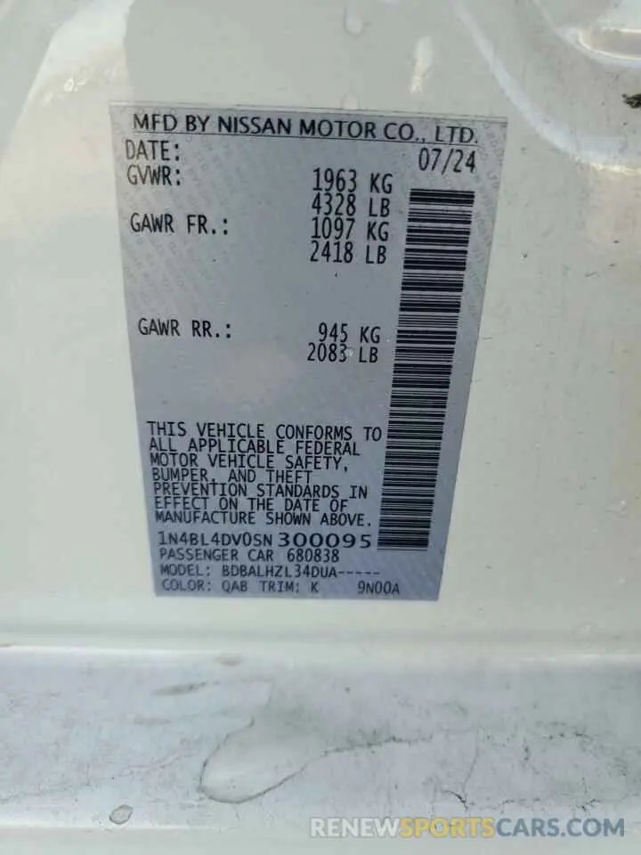 12 Фотография поврежденного автомобиля 1N4BL4DV0SN300095 NISSAN ALTIMA 2025