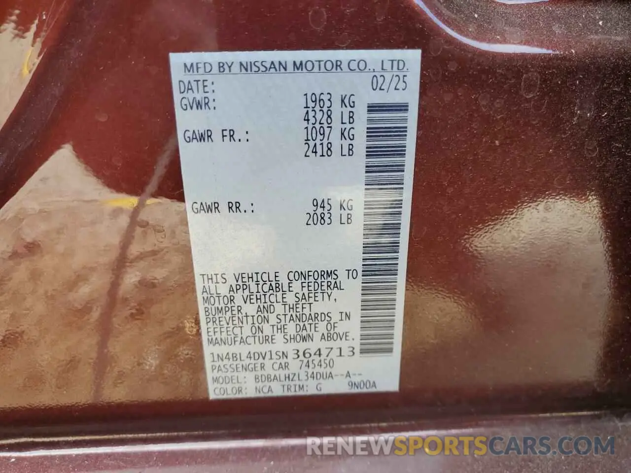 12 Фотография поврежденного автомобиля 1N4BL4DV1SN364713 NISSAN ALTIMA 2025
