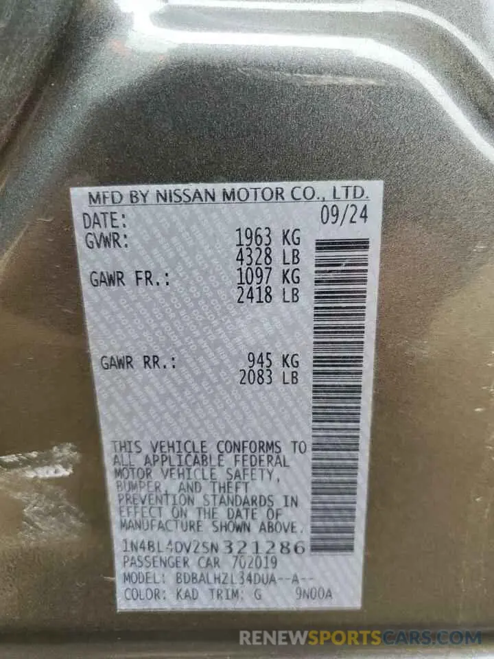 12 Фотография поврежденного автомобиля 1N4BL4DV2SN321286 NISSAN ALTIMA 2025