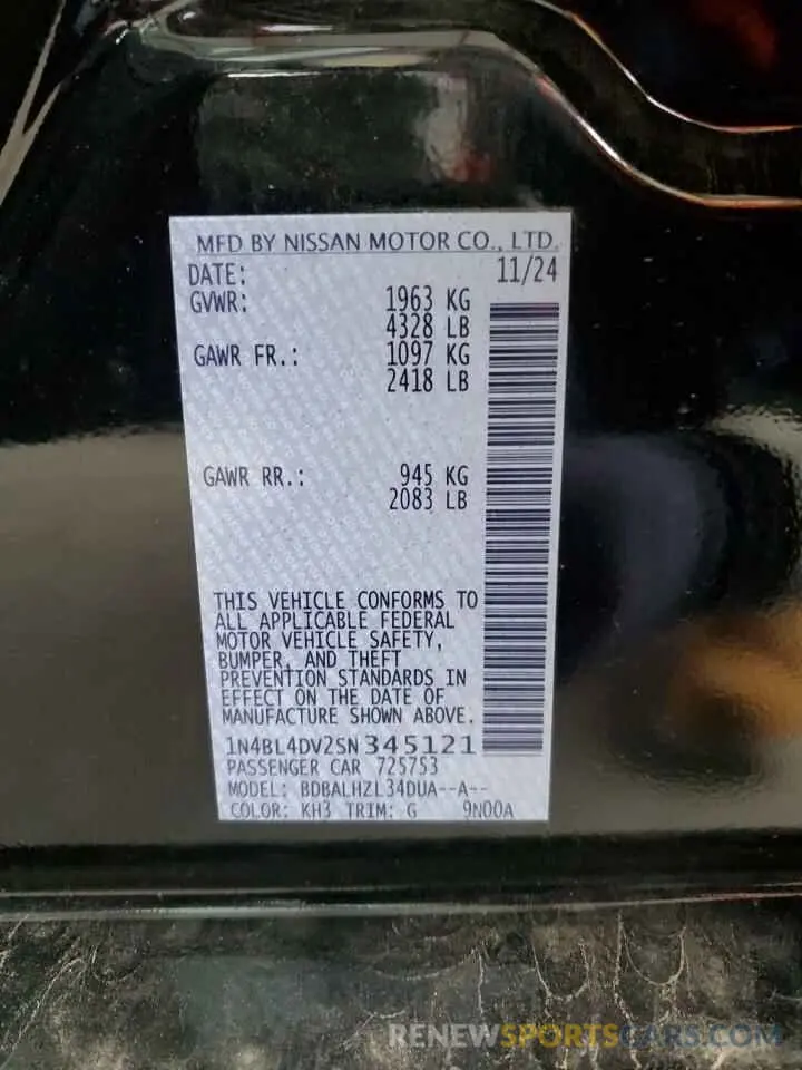 12 Фотография поврежденного автомобиля 1N4BL4DV2SN345121 NISSAN ALTIMA 2025