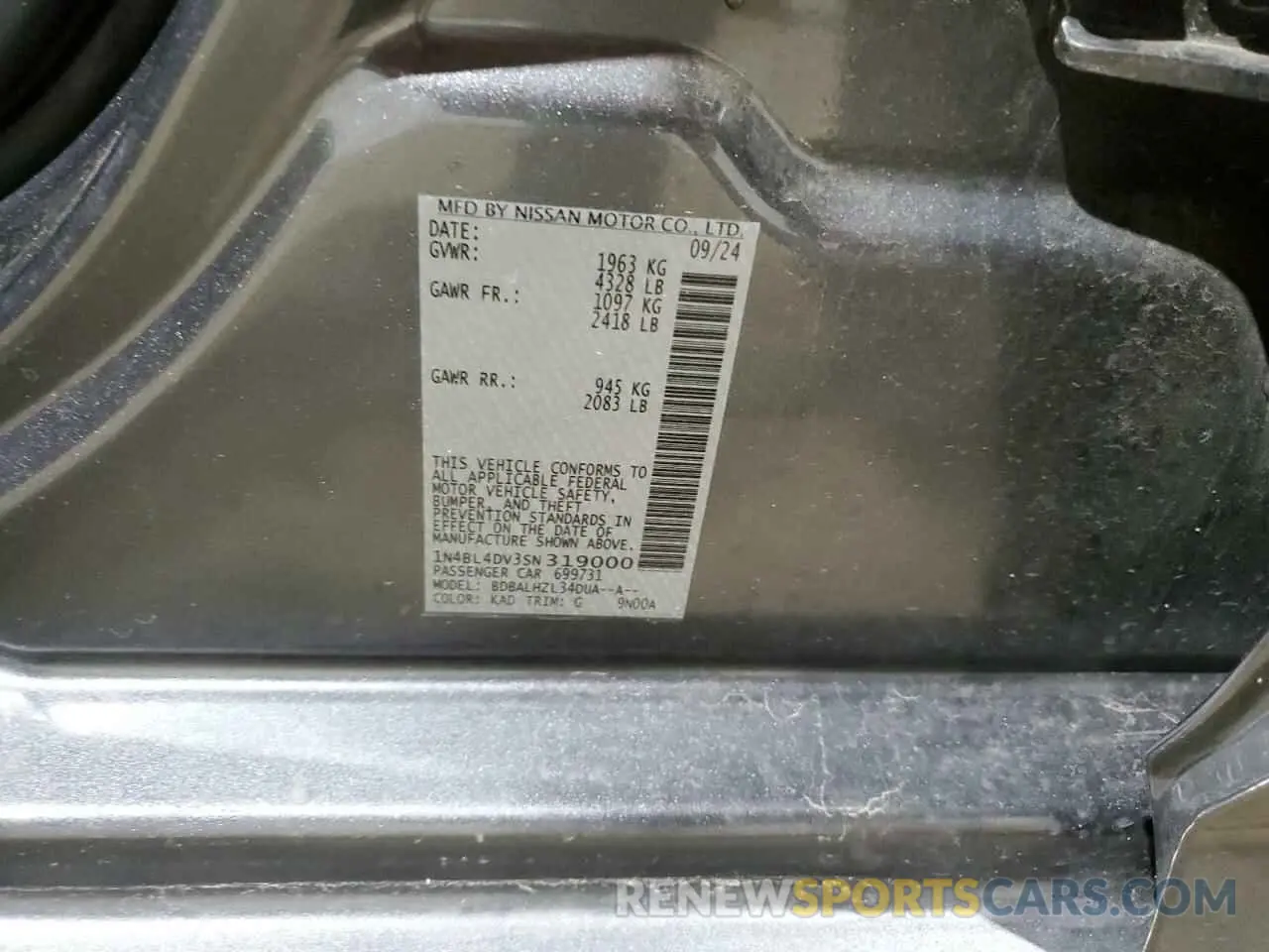 12 Фотография поврежденного автомобиля 1N4BL4DV3SN319000 NISSAN ALTIMA 2025