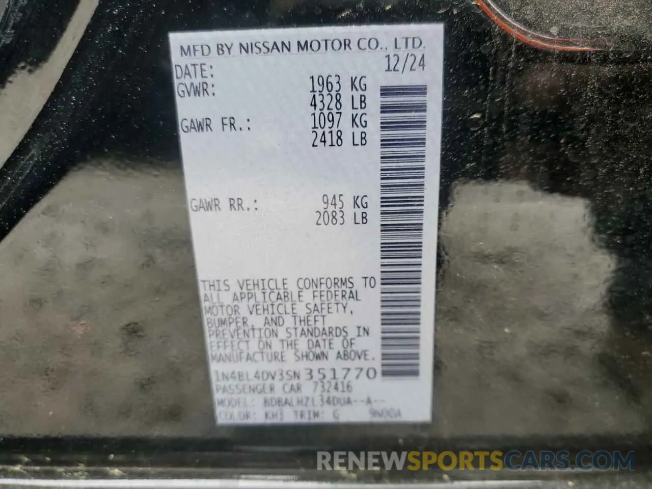 12 Фотография поврежденного автомобиля 1N4BL4DV3SN351770 NISSAN ALTIMA 2025