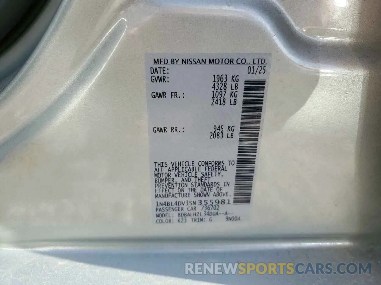 13 Фотография поврежденного автомобиля 1N4BL4DV3SN355981 NISSAN ALTIMA 2025
