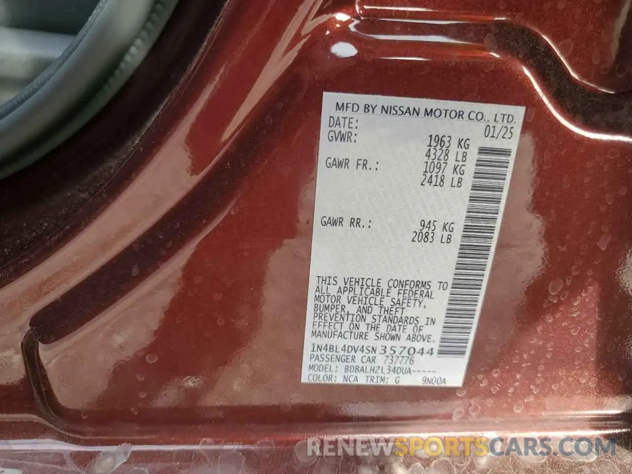 12 Фотография поврежденного автомобиля 1N4BL4DV4SN357044 NISSAN ALTIMA 2025