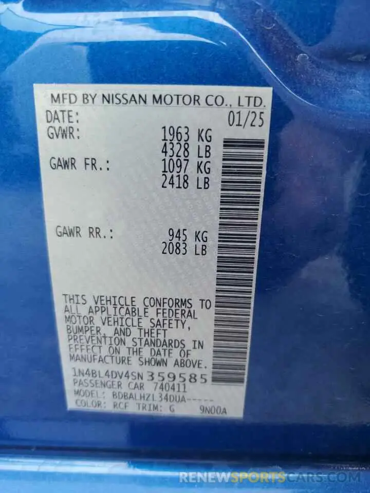 13 Фотография поврежденного автомобиля 1N4BL4DV4SN359585 NISSAN ALTIMA 2025