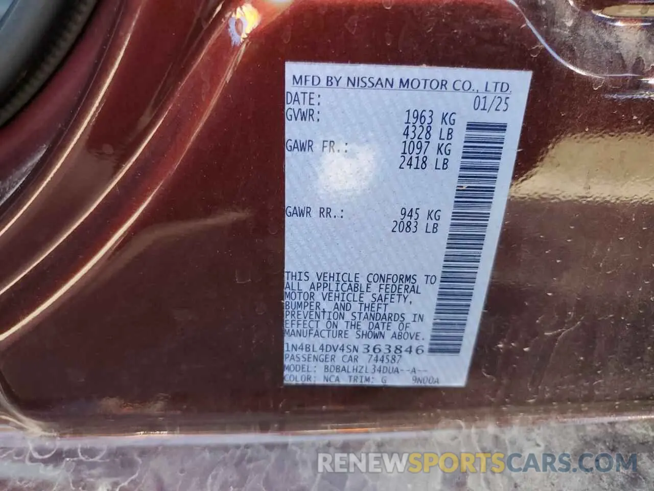 12 Photograph of a damaged car 1N4BL4DV4SN363846 NISSAN ALTIMA 2025