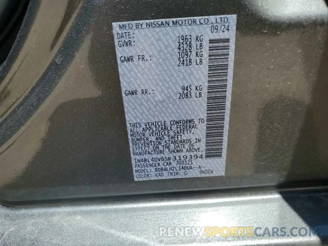 12 Photograph of a damaged car 1N4BL4DV6SN319394 NISSAN ALTIMA 2025