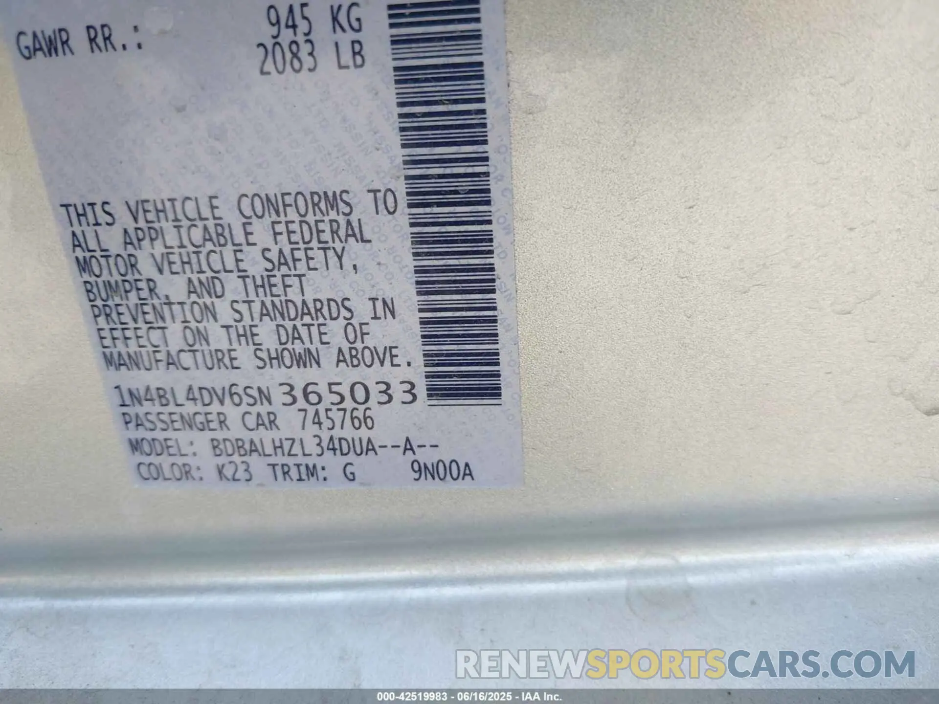 9 Фотография поврежденного автомобиля 1N4BL4DV6SN365033 NISSAN ALTIMA 2025