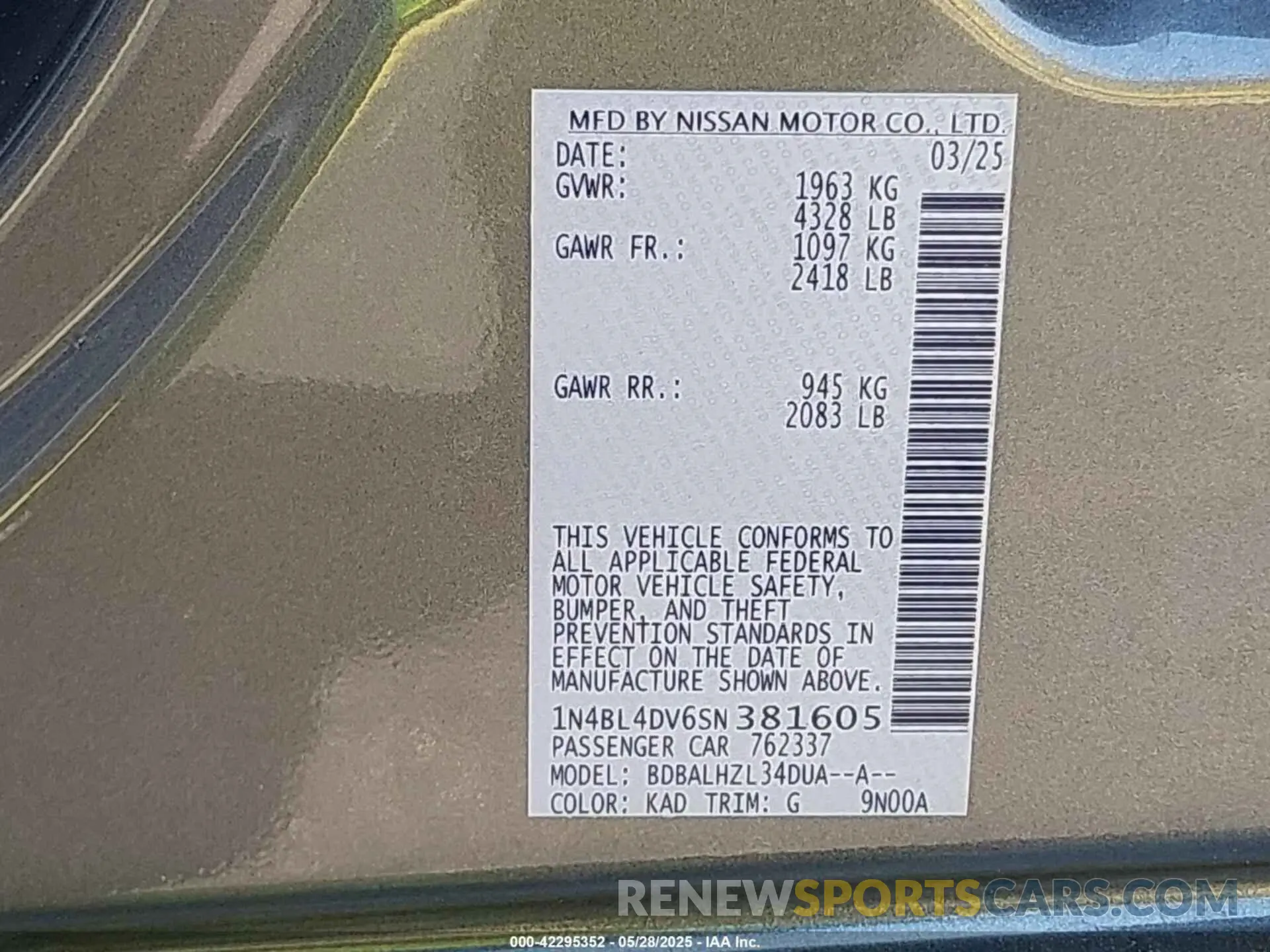 9 Фотография поврежденного автомобиля 1N4BL4DV6SN381605 NISSAN ALTIMA 2025