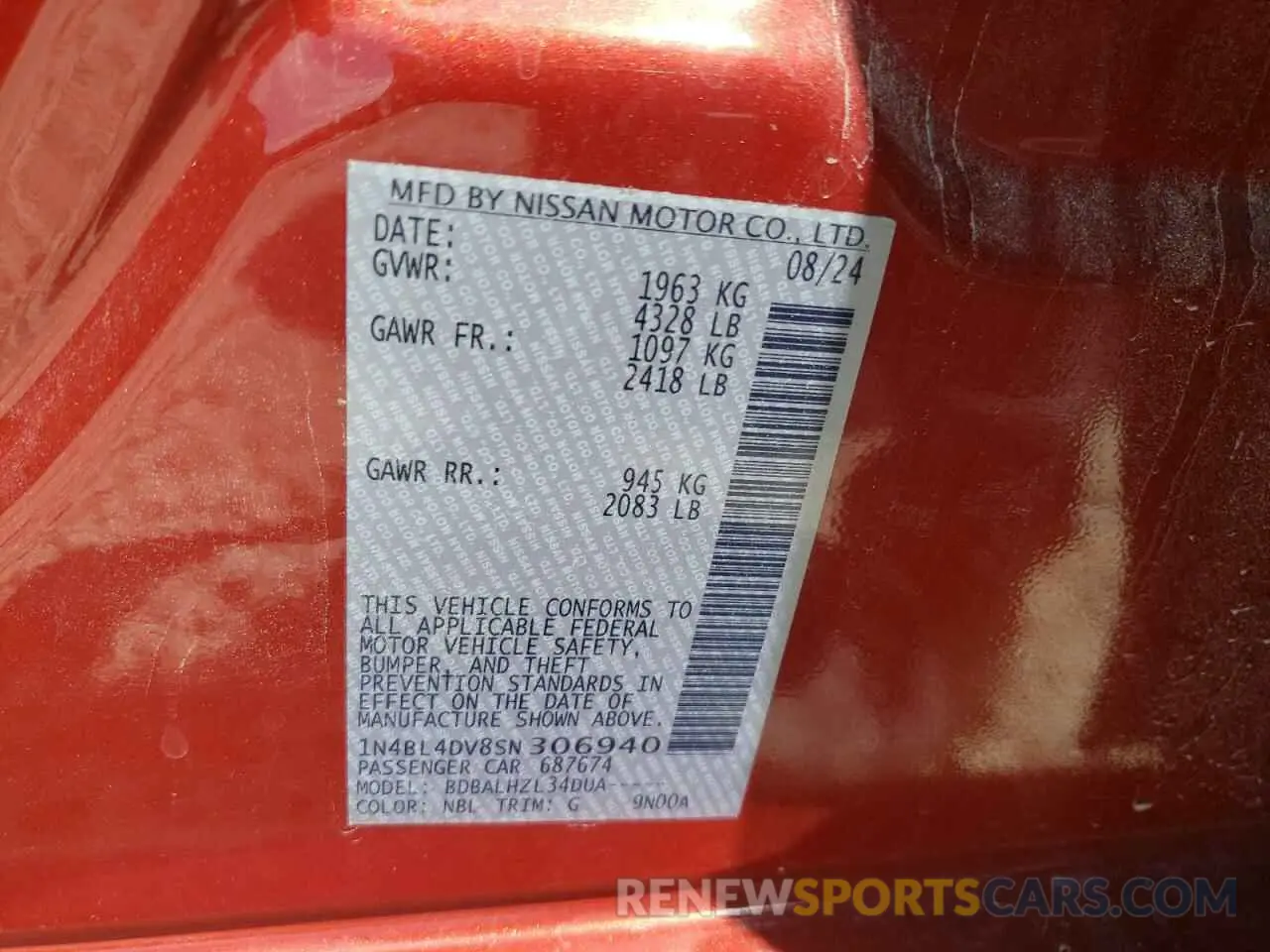 13 Фотография поврежденного автомобиля 1N4BL4DV8SN306940 NISSAN ALTIMA 2025