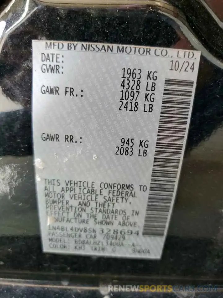 12 Фотография поврежденного автомобиля 1N4BL4DV8SN328694 NISSAN ALTIMA 2025