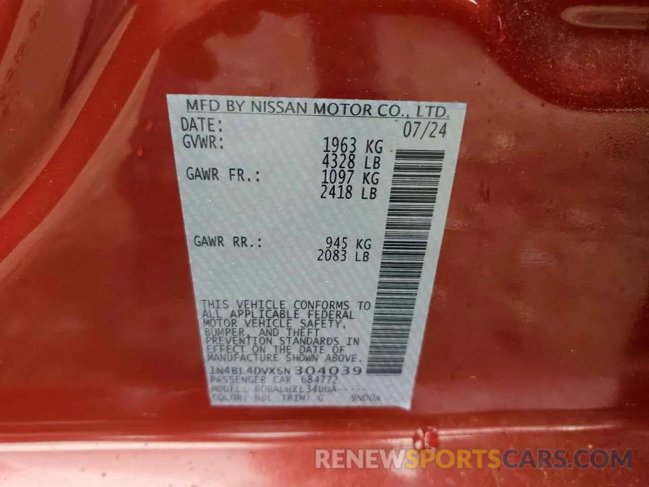 13 Фотография поврежденного автомобиля 1N4BL4DVXSN304039 NISSAN ALTIMA 2025