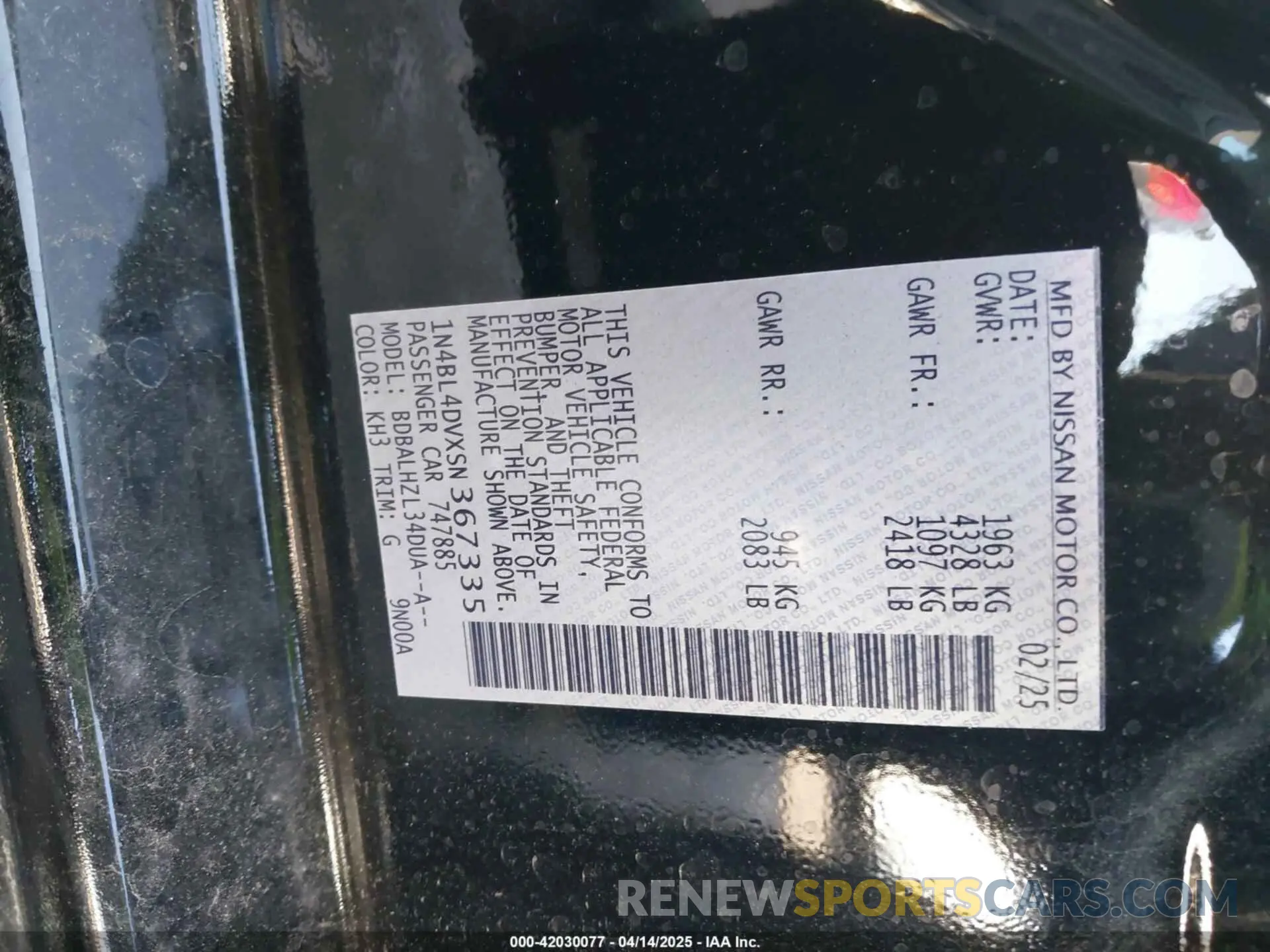 9 Фотография поврежденного автомобиля 1N4BL4DVXSN367335 NISSAN ALTIMA 2025
