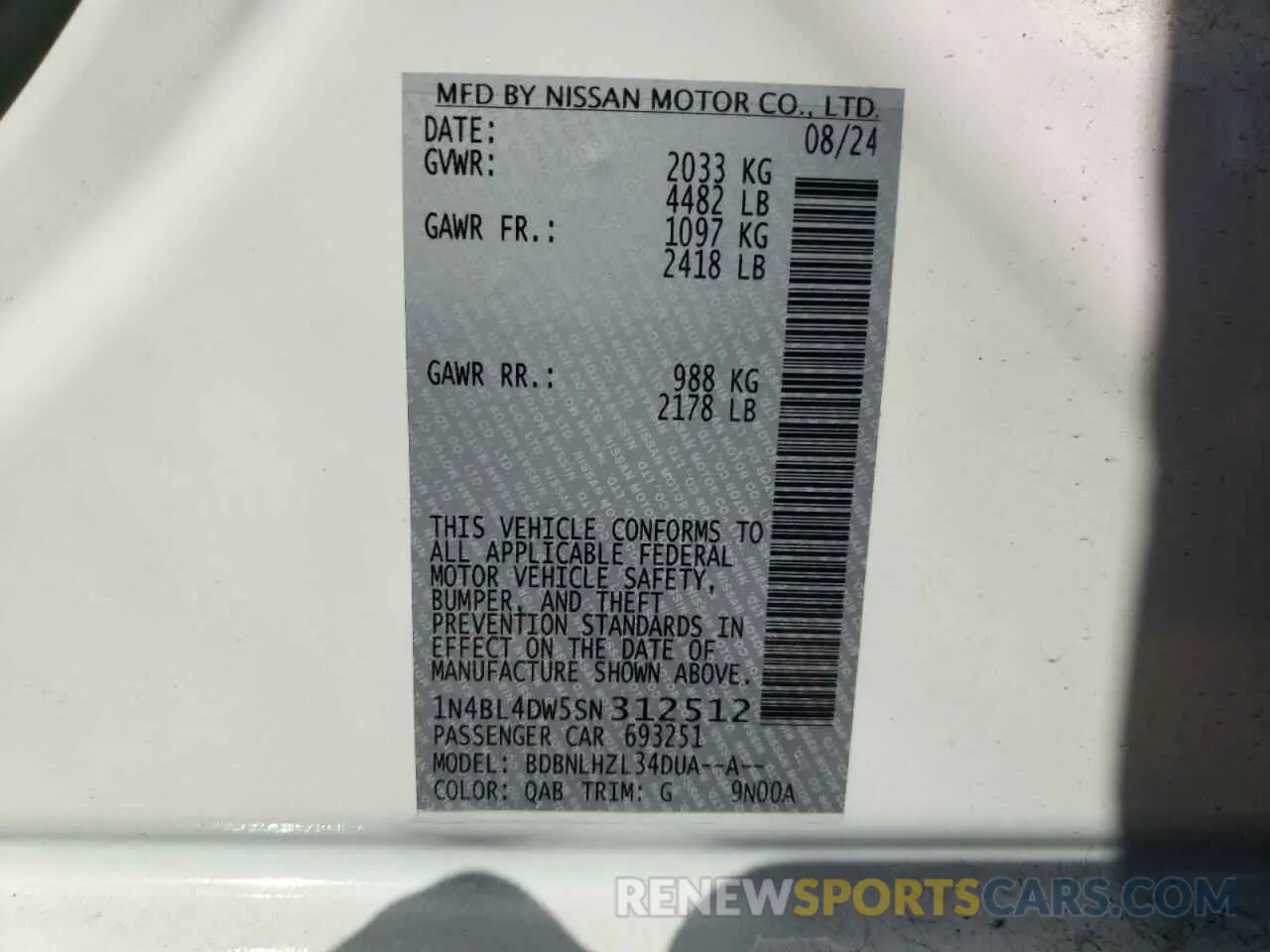13 Фотография поврежденного автомобиля 1N4BL4DW5SN312512 NISSAN ALTIMA 2025