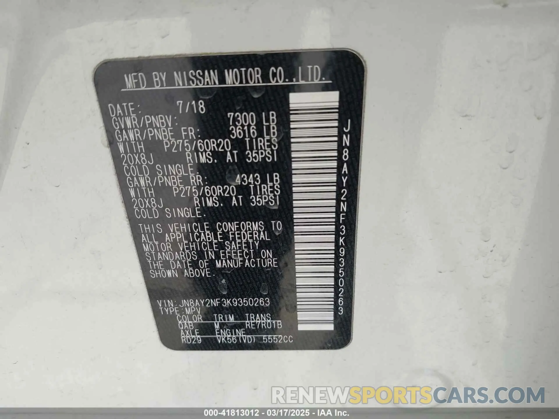 9 Фотография поврежденного автомобиля JN8AY2NF3K9350263 NISSAN ARMADA 2019