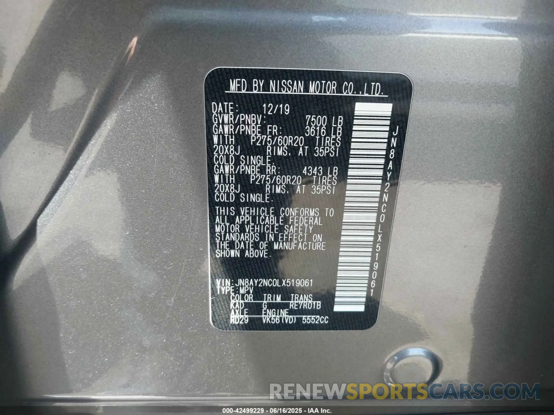 9 Фотография поврежденного автомобиля JN8AY2NC0LX519061 NISSAN ARMADA 2020