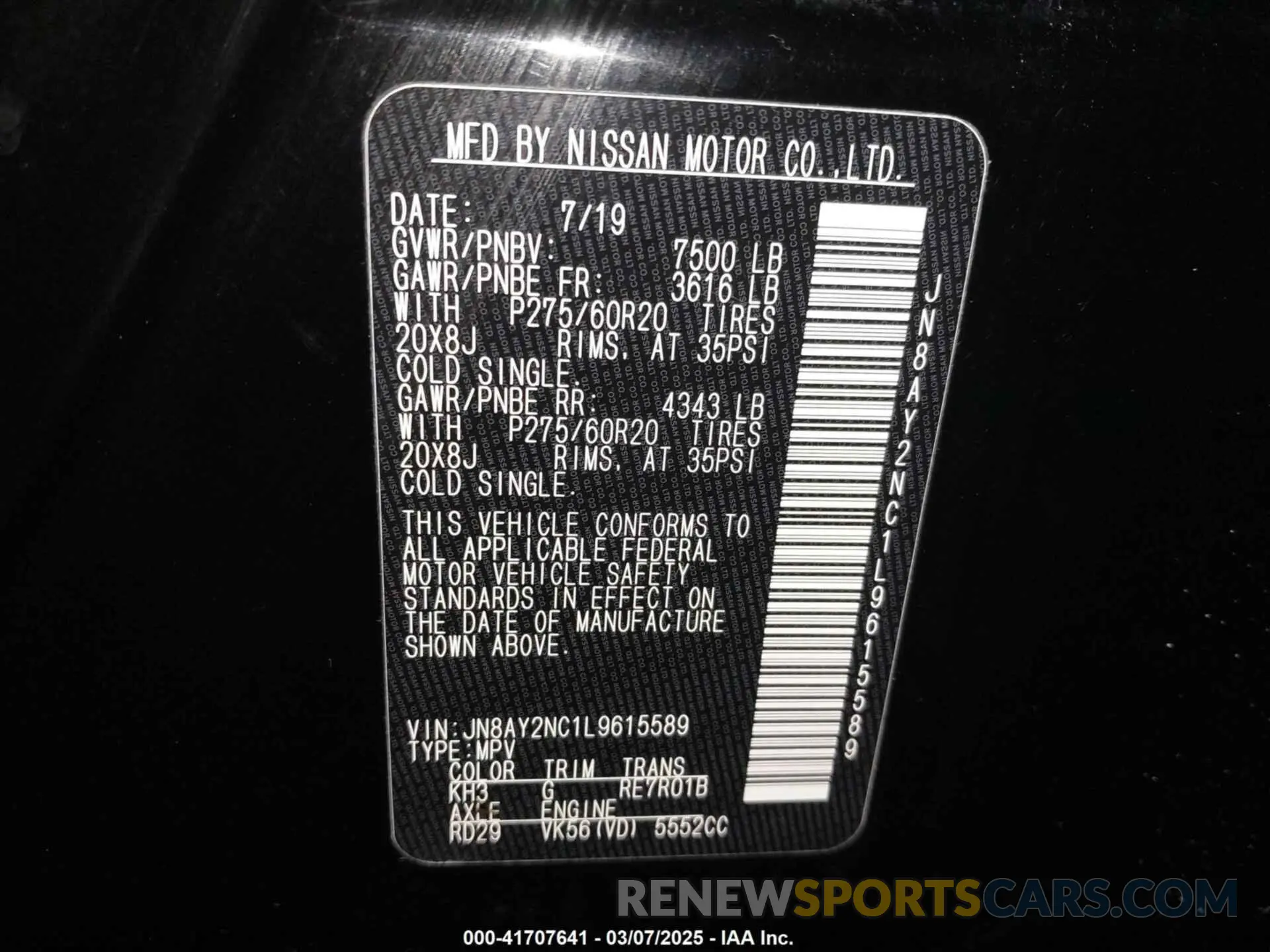 9 Фотография поврежденного автомобиля JN8AY2NC1L9615589 NISSAN ARMADA 2020