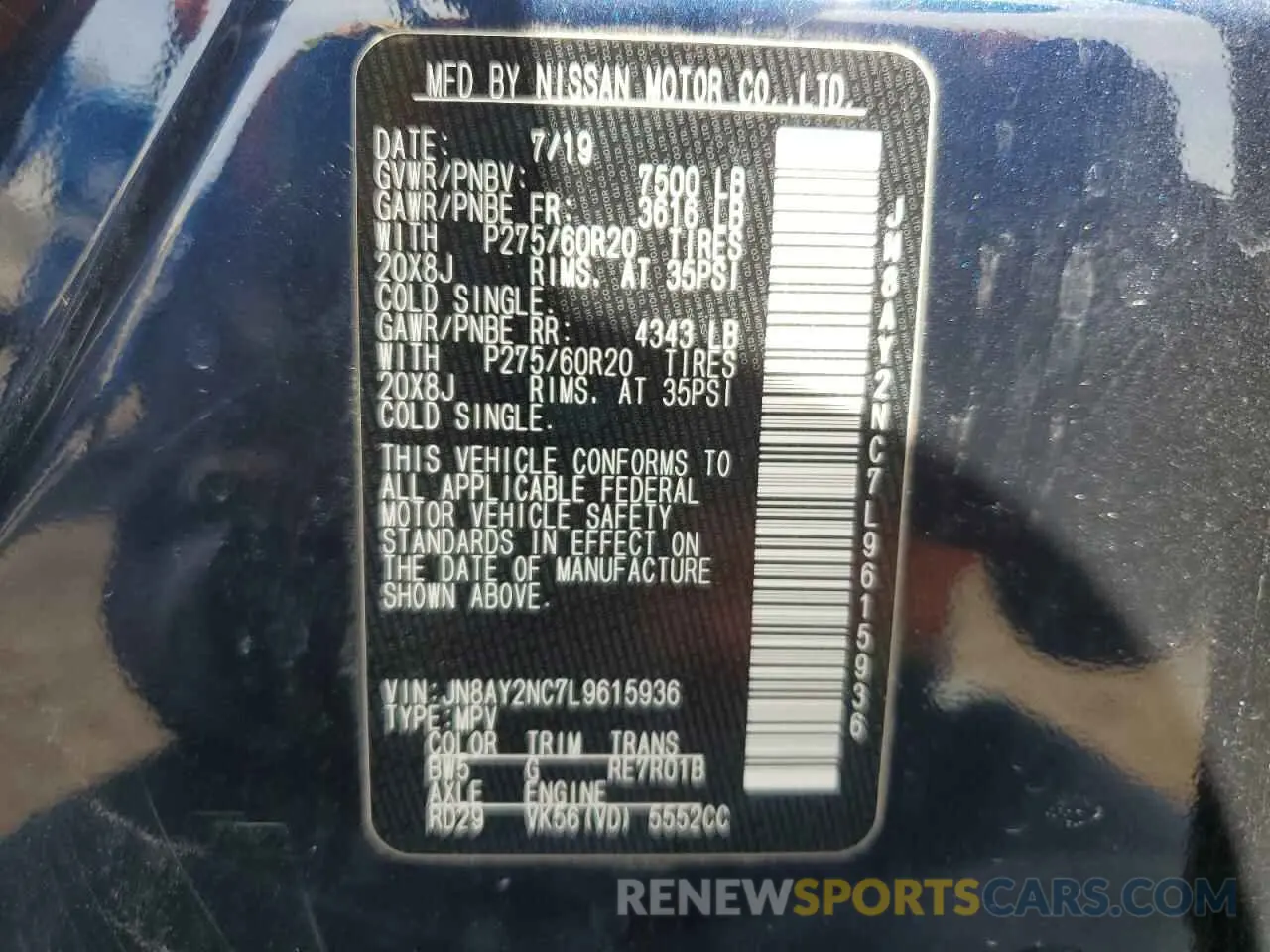 13 Photograph of a damaged car JN8AY2NC7L9615936 NISSAN ARMADA 2020
