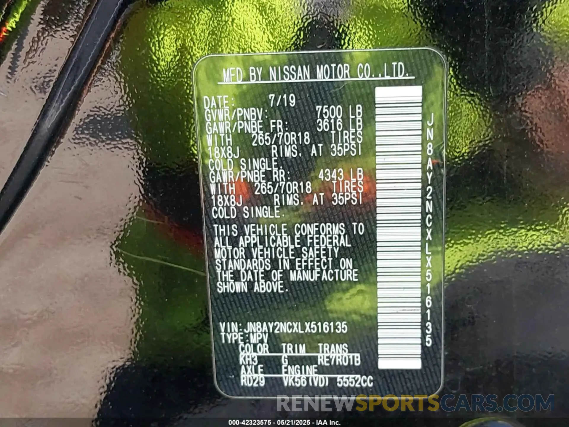 9 Photograph of a damaged car JN8AY2NCXLX516135 NISSAN ARMADA 2020